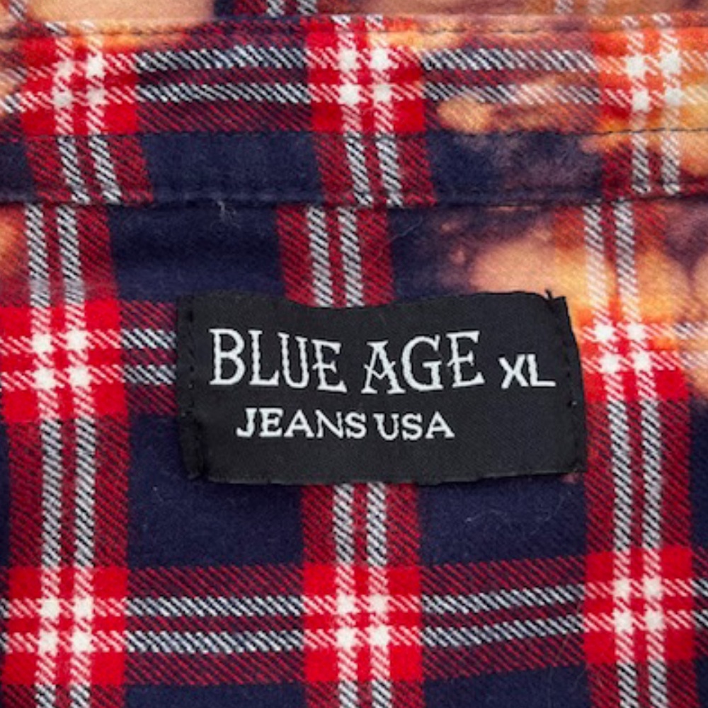 Blue Age Bleached Custom Grunge Flannel with Patches - Picture 7 of 7